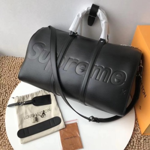 Louis Vuitton originální epi kožená kabelka SUPREME Keepall 45cm popruh M53419 černá