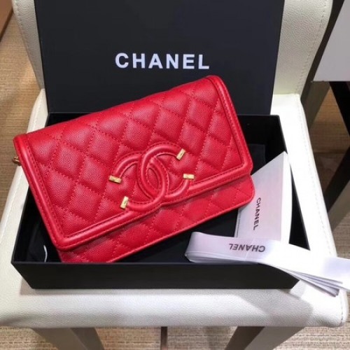 Kabelka přes rameno Chanel Flap Original Caviar Leather 5698 červená