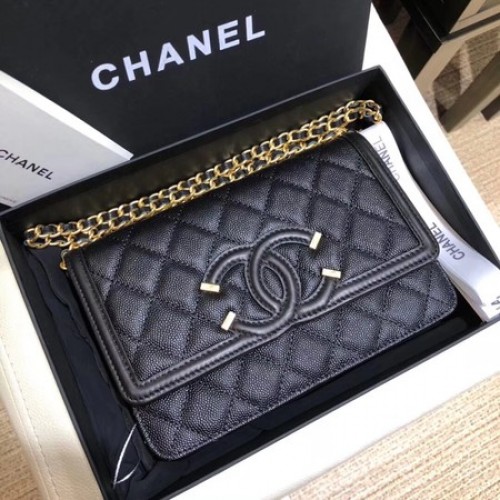 Kabelka přes rameno Chanel Flap Original Caviar Leather 5698 černá