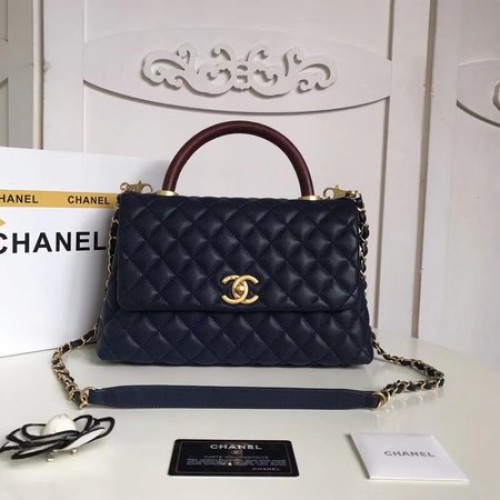 Chanel Klasická tmavě červená kabelka s horním uchem Original Caviar Leather A92215 Royal Blue