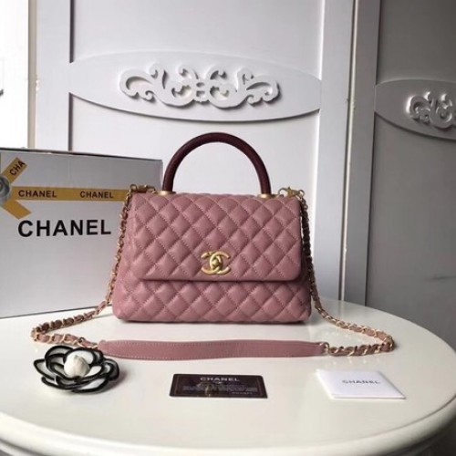 Chanel Klasická červená kabelka s horním uchem originální kůže A92215 růžová