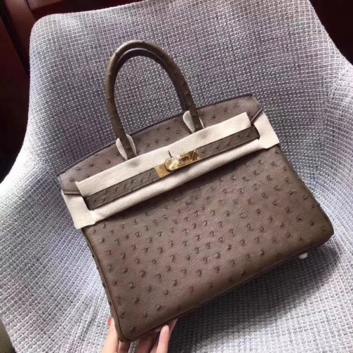 Hermes Pravá pštrosí kůže Birkin kabelka BK35 hnědá