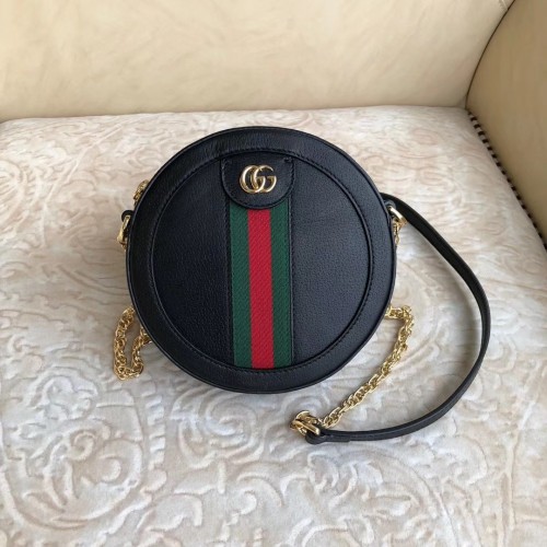 Gucci Ophidia mini kulatá kožená kabelka přes rameno 550618 černá
