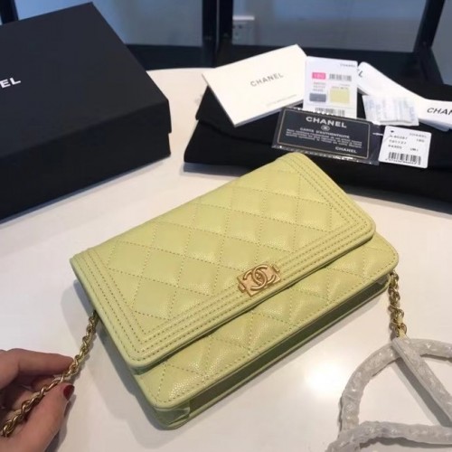 CHANEL Originální peněženka na řetízku A80287 citronová