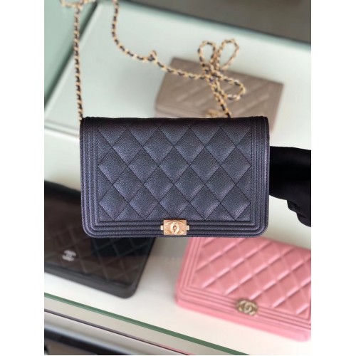 CHANEL Originální peněženka na řetízku, zlatá kovová B80287, černá