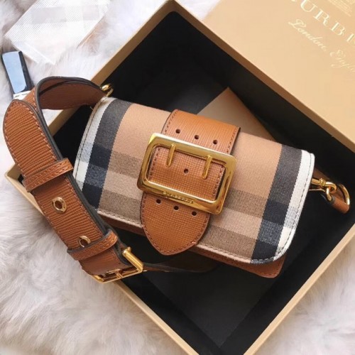 Kožená crossbody kabelka BURBERRY Hampshire s vintage kostkovaným vzorem 24581 hnědá