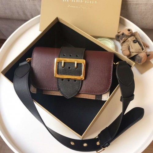 Kožená crossbody kabelka BURBERRY Hampshire s vintage kostkovaným vzorem A24581 vínová