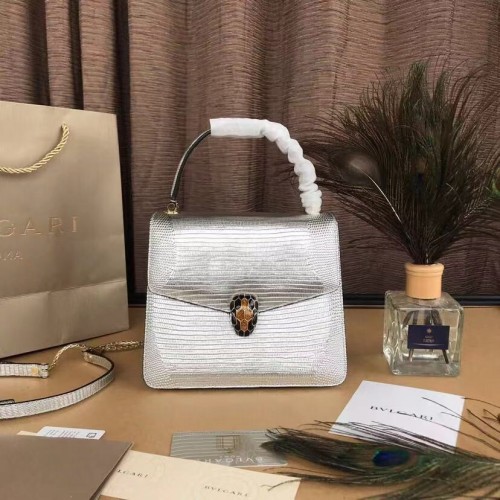 Kožená kabelka s klopou BVLGARI Serpenti Forever 286999 stříbrná