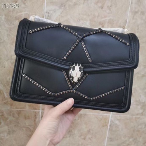 Kožená kabelka přes rameno BVLGARI Serpenti Forever 288656 černá