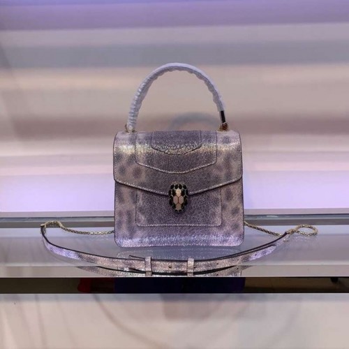 Kožená kabelka přes rameno BVLGARI Serpenti Forever 058962 šedá