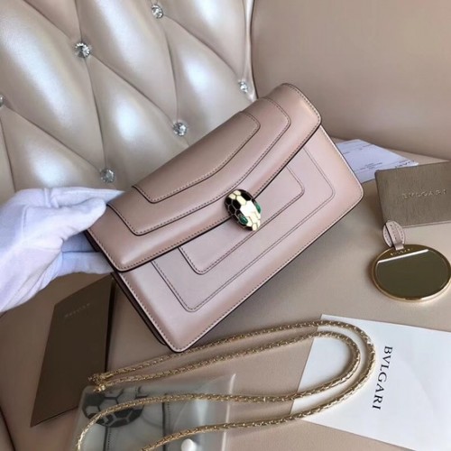 BVLGARI Serpenti Forever metalická kožená kabelka přes rameno 3389 světle růžová