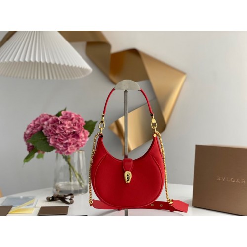 BVLGARI Kabelka přes rameno z telecí kůže B281632 ČERVENÁ
