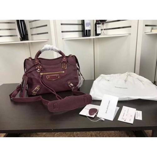 Kabelka Balenciaga Giant City Gold Cvočky B084335 vínová