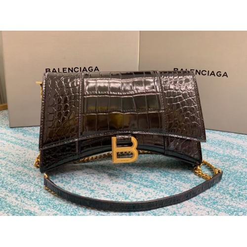 Kabelka Balenciaga HOURGLASS CHAIN B164497 černá se zlatými detaily