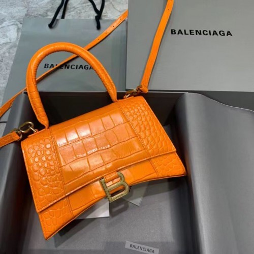 Balenciaga MALÁ KABELA S VRCHNÍM RUKOJETEM, telecí kůže s krokodýlím reliéfem B108895C Oranžová