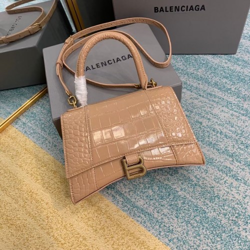 Balenciaga MALÁ KABELA S VRCHNÍM RUKOJETEM VE VZORU PŘESÝPACÍCH HODIN, telecí kůže s reliéfním vzorem z krokodýlí kůže B108895E meruňková