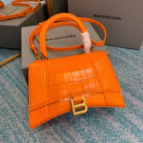 Balenciaga MALÁ KABELA S VRCHNÍM RUKOJETEM, telecí kůže s krokodýlím reliéfem B108895E oranžová