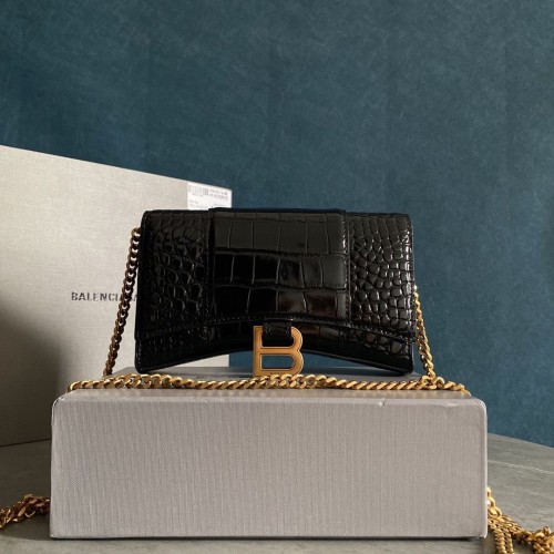 Peněženka Balenciaga HOURGLASS s řetízkem a krokodýlím reliéfem 656050 černá