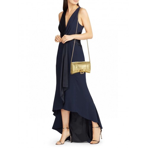 Peněženka Balenciaga HOURGLASS s řetízkem a reliéfním vzorem krokodýla 656050 zlatá