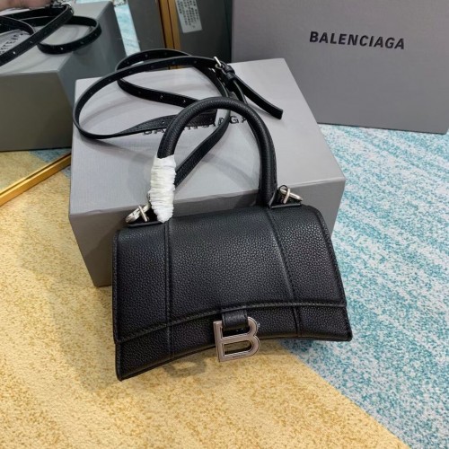 Balenciaga PŘESÝPACÍ HODINY XS TAŠKA S TOP HANDLE Zrnitá lýtková kůže B108896 černá