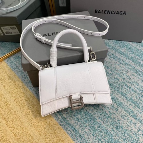 Balenciaga PŘESÝPACÍ HODINY XS TAŠKA S TOP HANDLE Zrnitá lýtková kůže B108896 bílá