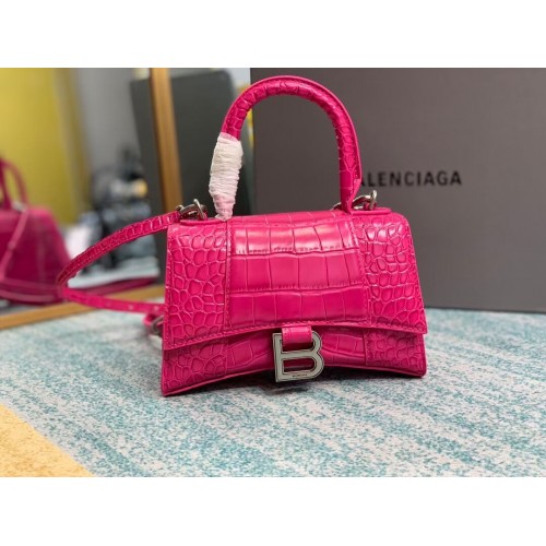 Kabelka Balenciaga Hourglass XS s horním uchem 28331S neonově růžová