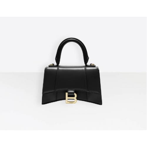 Balenciaga Hourglass XS kabelka s horní rukojetí lesklá telecí kůže 28331 černá