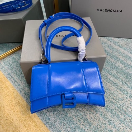 Kabelka Balenciaga Hourglass XS s horní rukojetí, lesklá telecí kůže 28331, modrá
