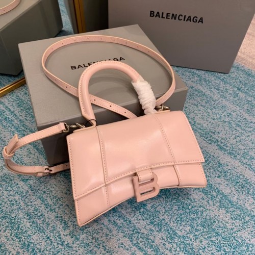 Kabelka Balenciaga Hourglass XS s horní rukojetí, lesklá telecí kůže 28331, světle růžová