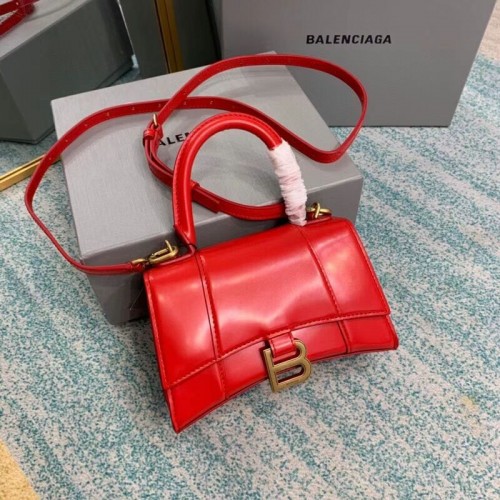 Kabelka Balenciaga Hourglass XS s horní rukojetí, lesklá telecí kůže 28331, červená