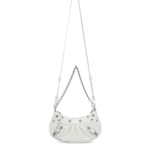 Balenciaga LE CAGOLE MINI PURSE S ŘETÍZKEM, RELIÉFNÍ KROKODÝLÍ 9016 bílá