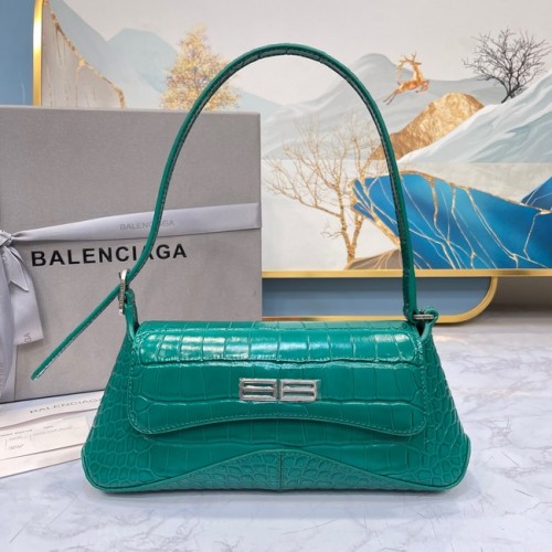Malá kabelka přes rameno s reliéfním vzorem a popruhem Balenciaga Lindsay Crocodile 6009 zelená
