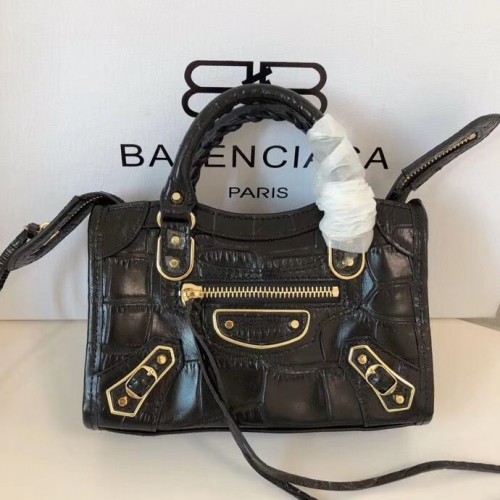 Balenciaga Mini Klasická Kožená Kabelka Z Krokodýlí Kůže B300296 Černá