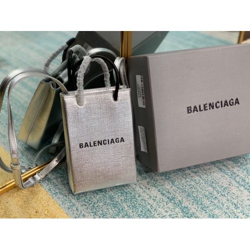 Balenciaga Originální Kožená Mini Nákupní Taška B152865 Stříbrná