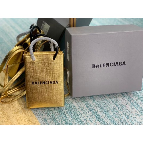 Balenciaga Originální kožená mini nákupní taška B152865 zlatá