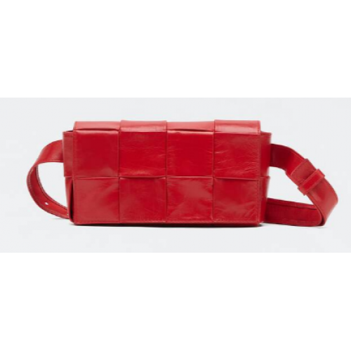 Bottega Veneta CASSETTE Mini Intreccio Kožená taška na opasek 651053 TOMATO