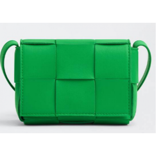 Bottega Veneta CASSETTE Mini Intreccio Kožená taška přes tělo 666688 Parakeet