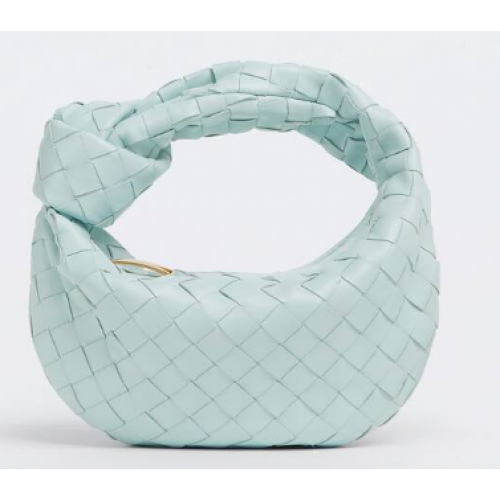 Bottega Veneta Mini kabelka s pletenou koženou rukojetí nahoře 651876 Teal Washed