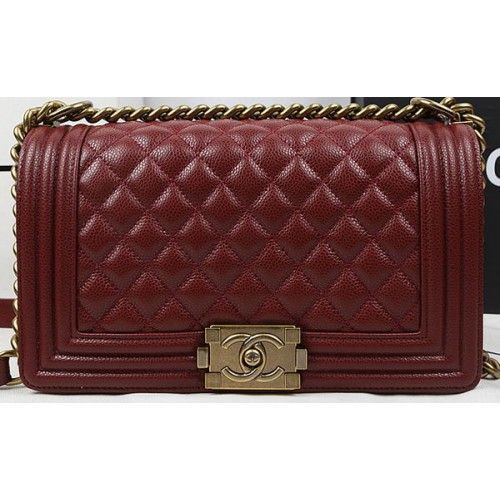 Chlapecká kabelka Chanel Flap Bag Originální vínová s vzorem Cannage A67025 zlatá