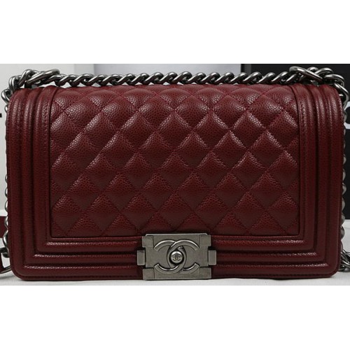 Chlapecká kabelka Chanel Flap Bag Original Burgundy Cannage Pattern A67025 Stříbrná