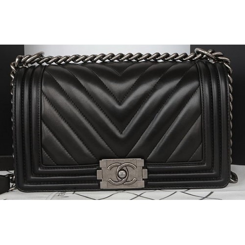 Chlapecká kabelka Chanel Flap Bag Original Chevron Sheepskin A67025 Černá