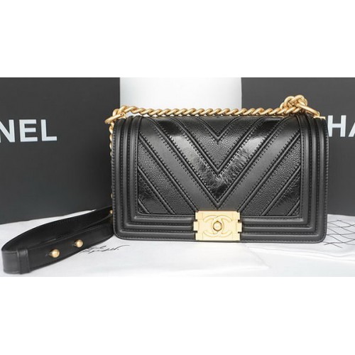Chlapecká kabelka Chanel Flap Bag Original Chevron Ovčí kůže A92193 Černá