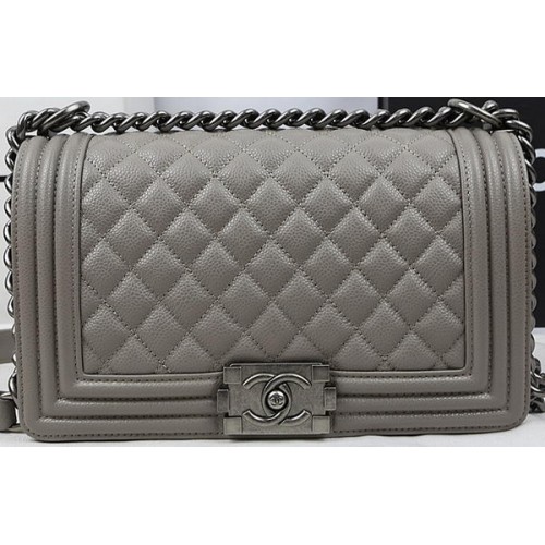 Chlapecká kabelka Chanel Flap Bag Original Grey Cannage Pattern A67025 Silver