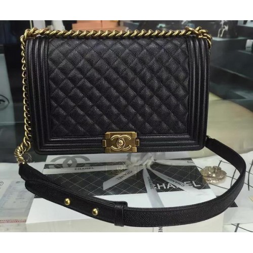 Chlapecká kabelka Chanel Flap Bags Originální černá s vzorem Cannage A67088 zlatá