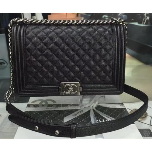 Chlapecká kabelka Chanel Flap Bags Originální černá s vzorem Cannage A67088 Stříbrná