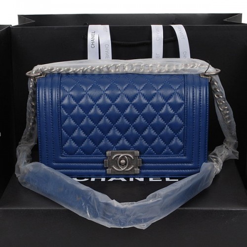 Chlapecká kabelka Chanel Flap Ramenní z ovčí kůže A58500 Královská modrá