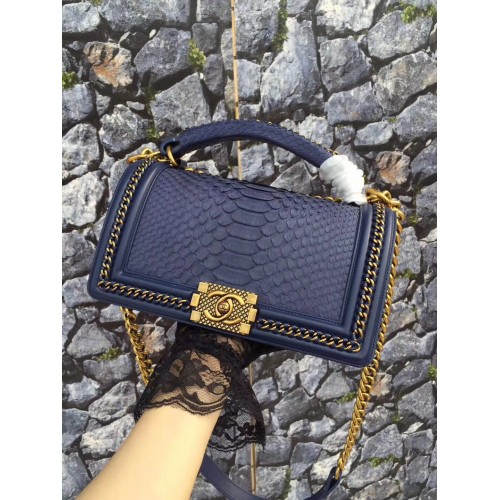 Chlapecká kabelka Chanel Flap Shoulder Bag originální hadí kůže 67086 tmavě modrá