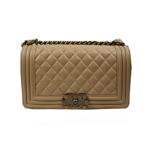 Chlapecká taška Chanel Flap Ramenní taška Apricot Original Ovčí kůže A67025 Zlatá