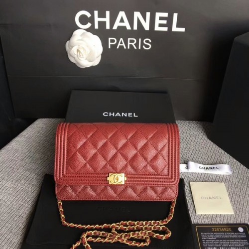 Chlapecká kabelka Chanel WOC Flap Bag Originální telecí kůže CHA6040 tmavě červená