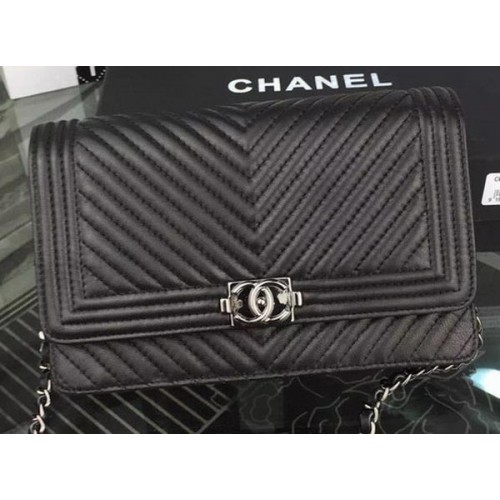 Chlapecká kabelka Chanel WOC Flap Bag Original Chevron Sheepskin A53731 Černá